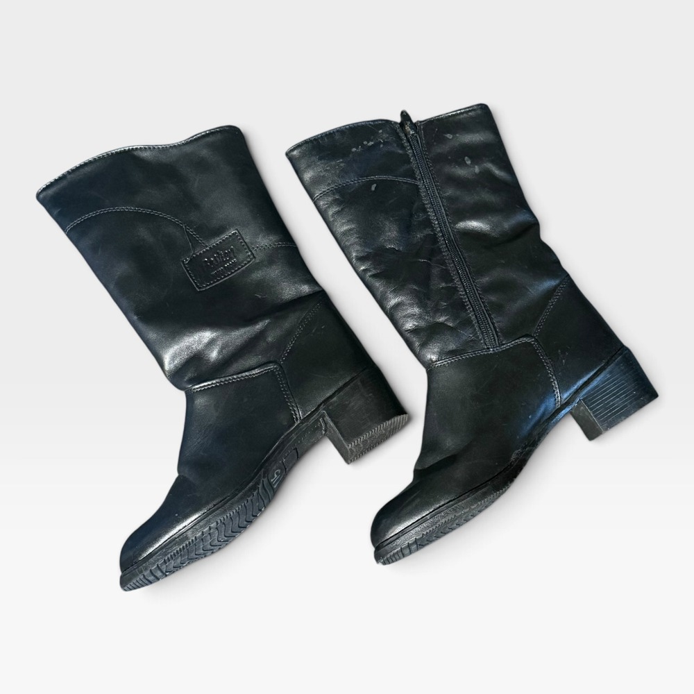 Bastien Waterproof Black Leather Mid-Calf Boots Size 6.5 Zipper Block Heel